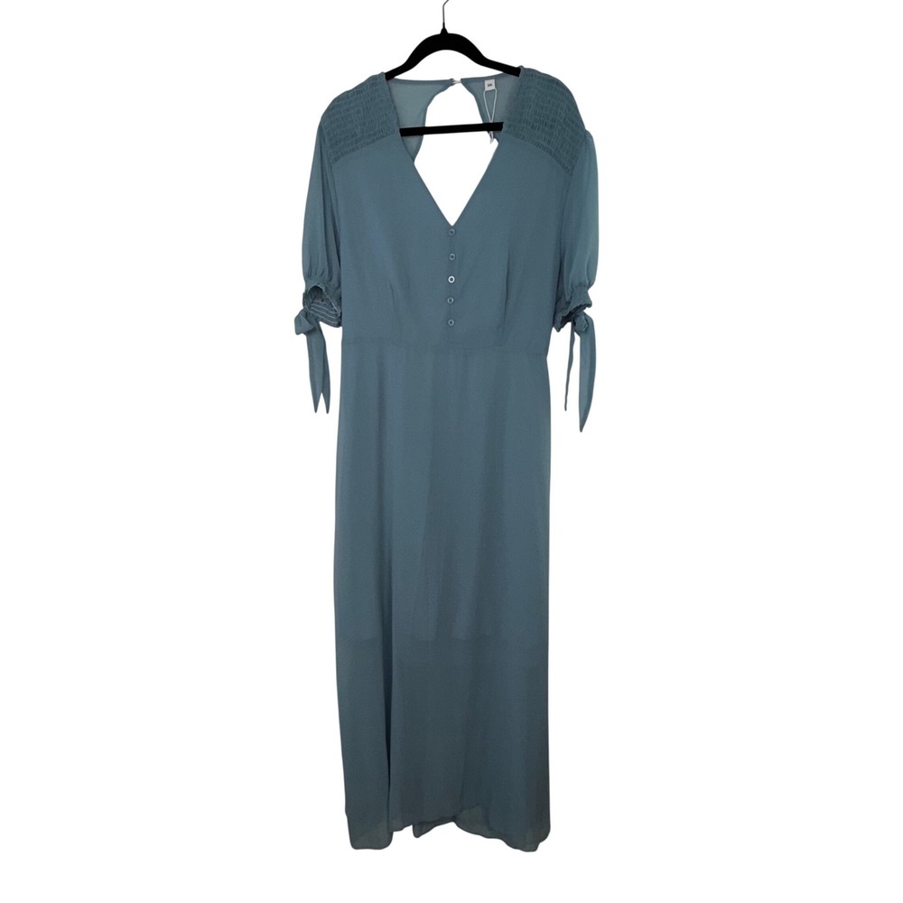 Made With Love Dusty Blue Smocked V-Neck Maxi Dress with Back Cutout XXL NWT